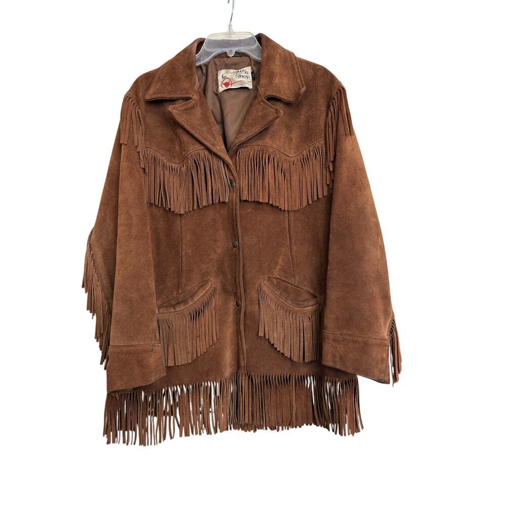 Vintage Brown Suede Leather Fringe The Leather Shop Sears Jacket Sz 18 GS